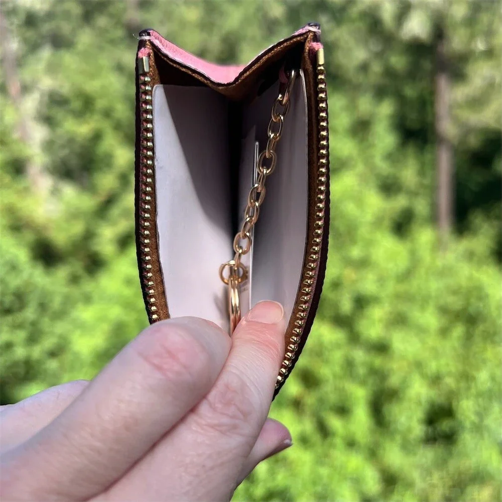 COACH Mini Skinny ID Case Cardholder Keychain Wallet Blush Pink Gold Hardware